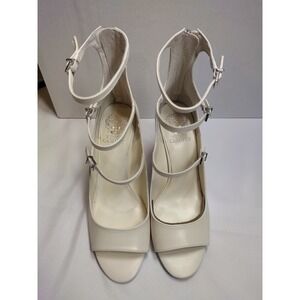 Vince Camuto Womens Off White Leather Multi Strap Peep Toe Stiletto Heels Sz 9.5